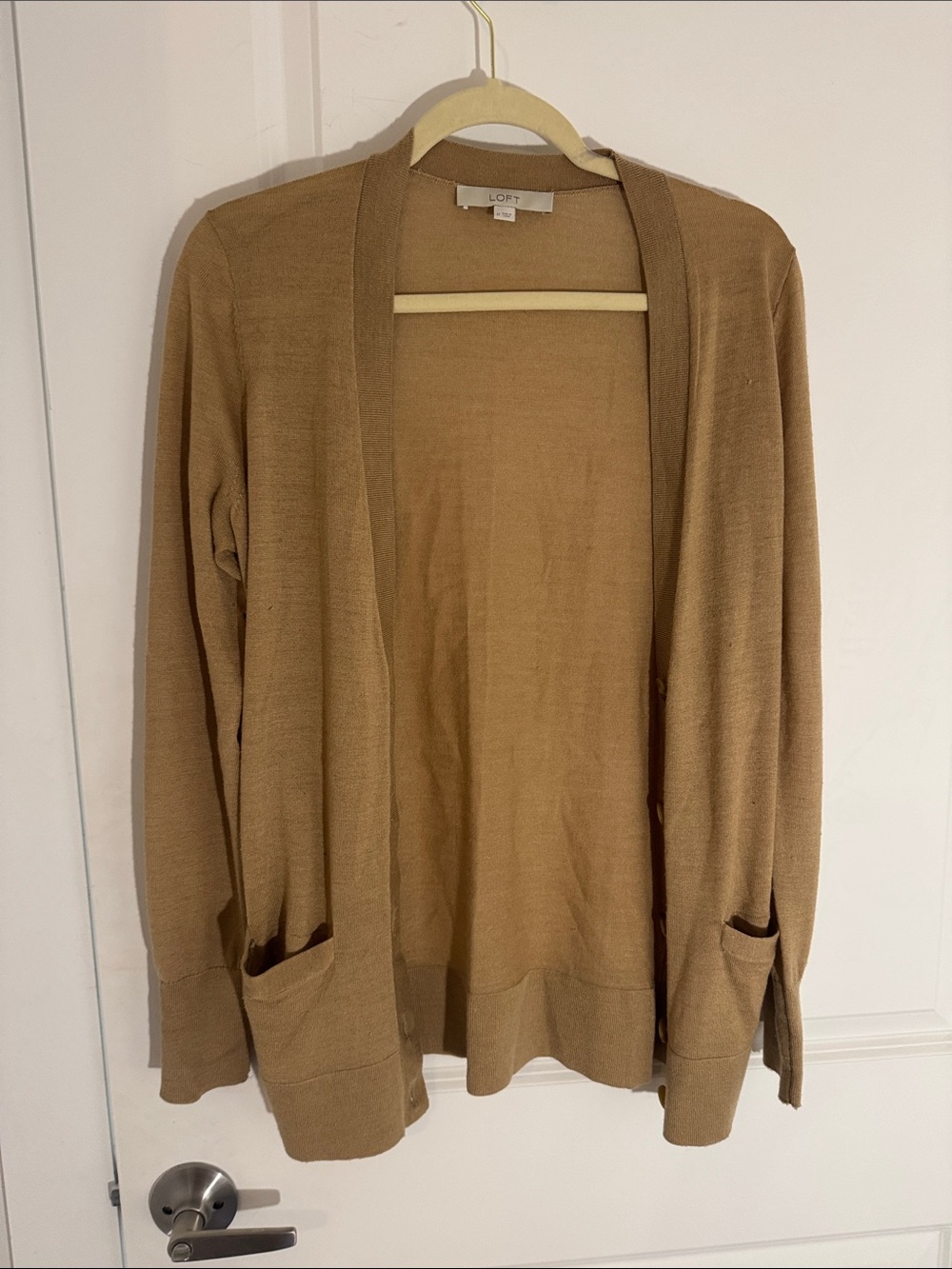 LOFT Open-Front Cardigan in Tan/Camel